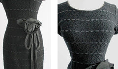 Vintage 50's Black Knit Ribbon Dress & Taffeta Rosette M