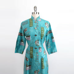 Vintage 50's Hawaiian Style Teatimer Top & Capri Pants Set Dead Stock M