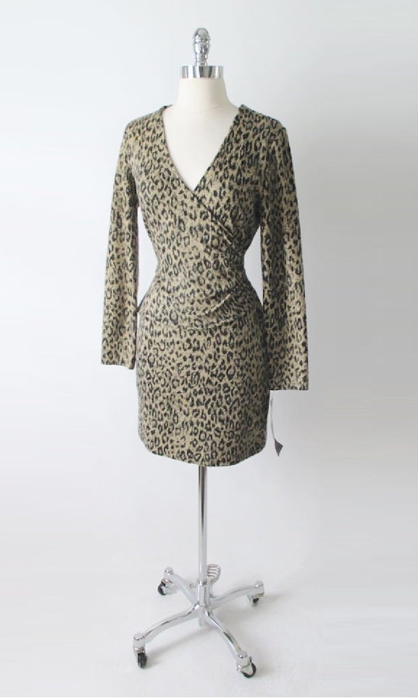 Vintage 80's 90s Fredericks Soft Leopard Bodycon Dress M