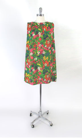 Vintage 60s MOD Floral Trapeze A-Line Mini Dress M