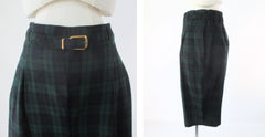 Vintage 50s Green & Blue Plaid Wool Bermuda Shorts + Belt L