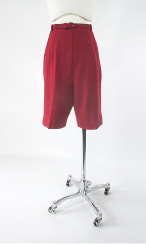 Vintage 50s 60s Red Wool Bermuda Shorts & Matching Belt M
