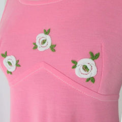 Vintage 70's Pink & White Rose Maxi Dress S