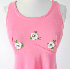 Vintage 70's Pink & White Rose Maxi Dress S