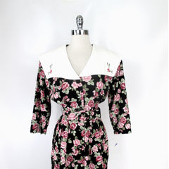 Vintage 80s Pink Roses Party Dress New With Tags S