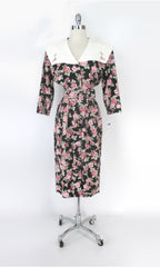 Vintage 80s Pink Roses Party Dress New With Tags S