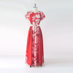 Vintage 80s Hilo Hattie Red Lilo Hawaiian Muumuu Maxi Dress S