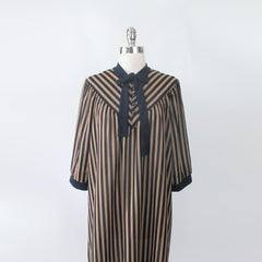 Vintage 80s Striped Pussycat Bow Tent Dress L | XL