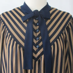Vintage 80s Striped Pussycat Bow Tent Dress L | XL