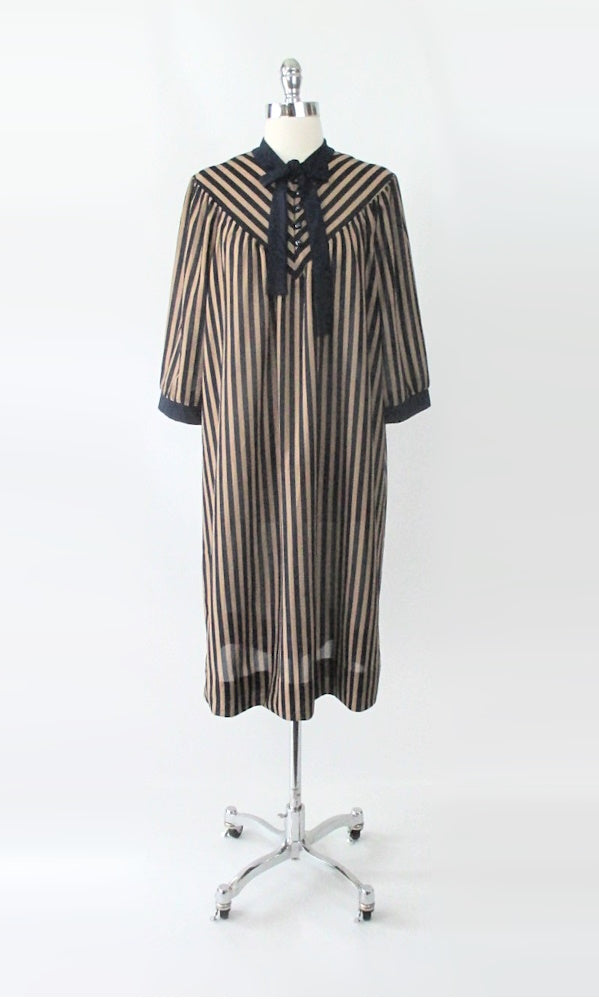 Vintage 80s Striped Pussycat Bow Tent Dress L | XL