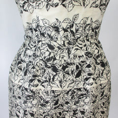 vintage 50s black white roses Anna Miller  Bill Blass sheath dress waist