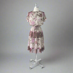 Vintage 70s Sheer Birds & Floral Midi Dress M