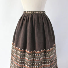 Vintage 50s South American Woven Birds Full Skirt M