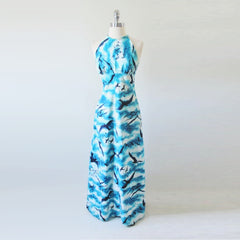 Vintage 70s Seagull Lace Up Back Maxi Hawaiian Dress | Gown XS