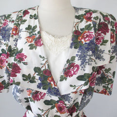 Vintage 80s Rose Garden Tea Dress & Matching Belt L P