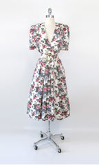 Vintage 80s Rose Garden Tea Dress & Matching Belt L P