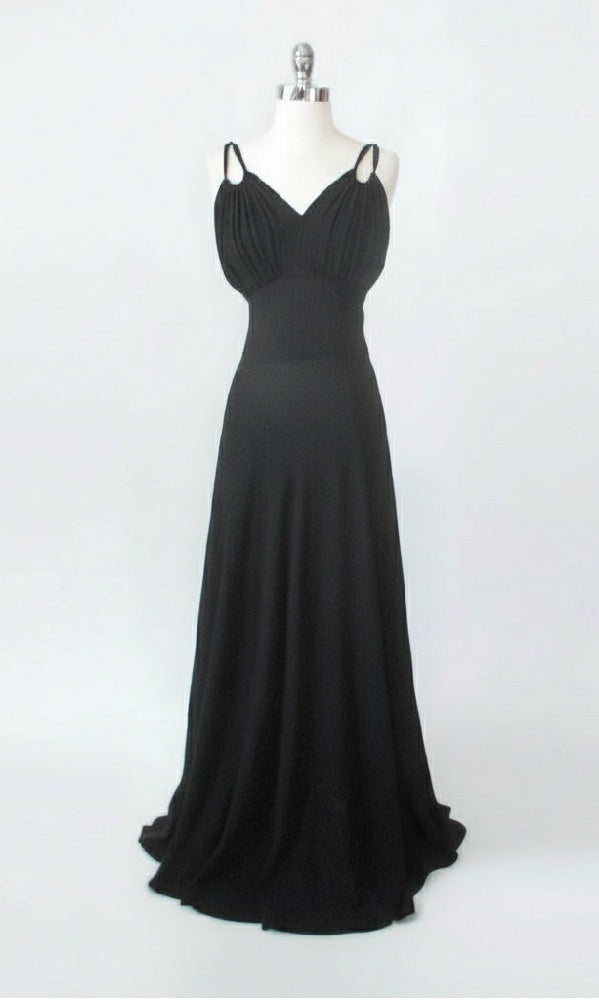 Vintage 40s Floor Sweeping Black Evening Gown Dress M