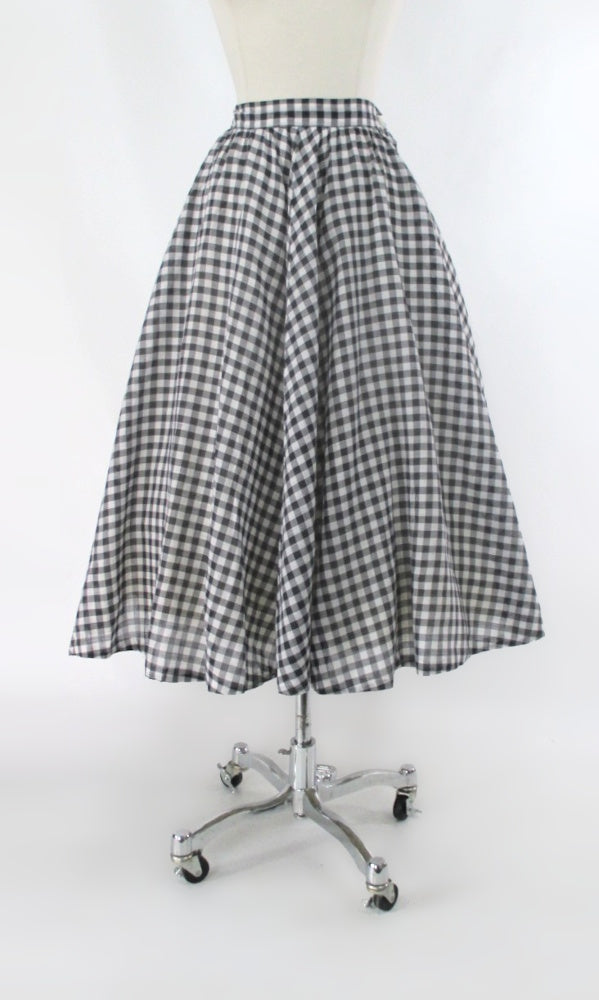 Vintage 50s 40s Gingham Full Skirt XS