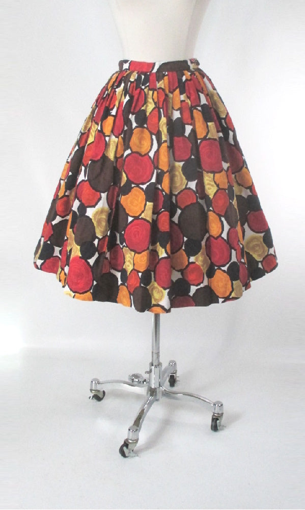 Vintage 50s 60s Autumnal Abstract Roses Full Skirt XS