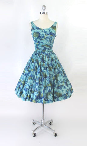 Vintage 50s 60s Floral Fit & Flare Summer Party Dress XS
