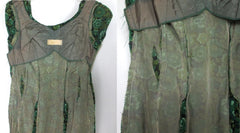 Vintage 50s Green Floral 3D Roses Wiggle | Party Dress XS | As-Is