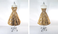 Vintage 50s Golden Seahorses Hawaiian Dress S