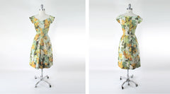 Vintage 50s Robert Morton Floral Sequins Party Dress S