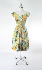 Vintage 50s Robert Morton Floral Sequins Party Dress S