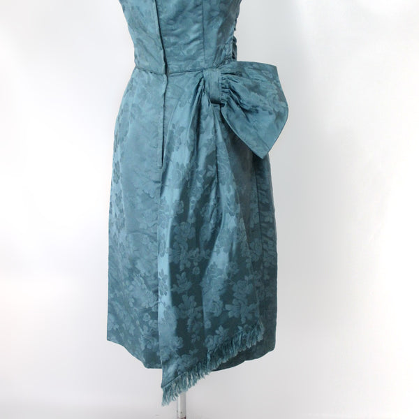 Vintage 50s Draped Floral Jacquard Rear Sash Party Dress S – Bombshell  Bettys Vintage
