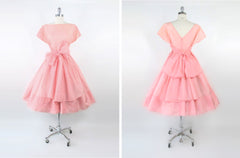 Vintage 50s Big Bow Pink Party Dress L