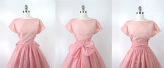 Vintage 50s Big Bow Pink Party Dress L