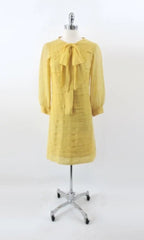 Vintage 60's Yellow Sheer Pussy Bow Shift Dress S