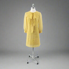 Vintage 60's Yellow Sheer Pussy Bow Shift Dress S