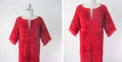 Vintage 60s Red Towel Robe Cover Up Dress M