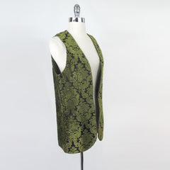 Vintage 60s Green Tapestry Velvet Hippie Vest M | L