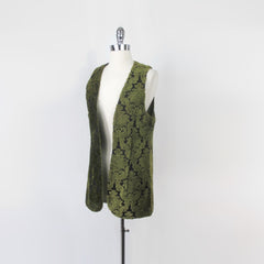 Vintage 60s Green Tapestry Velvet Hippie Vest M | L