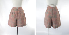 Vintage 60s Orange Brown Plaid High Waist Shorts M