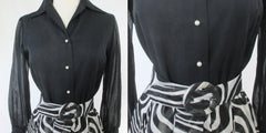 Vintage 60s Black & White Modernist Party Dress MOD M