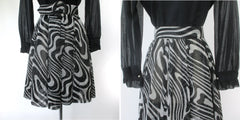 Vintage 60s Black & White Modernist Party Dress MOD M