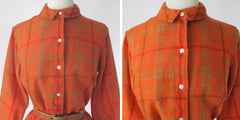 Vintage 60s Orange Plaid Wool Shirt Shift Dress L