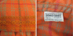 Vintage 60s Orange Plaid Wool Shirt Shift Dress L
