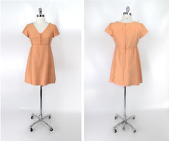 vintage 60s peach silk Emma Domb empire waist mini party dress matching silk jacket set special occasion wedding full dress