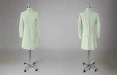Vintage 60s Green & White Diamond MOD A-Line Dress M