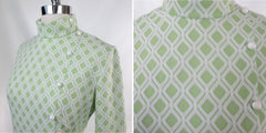 Vintage 60s Green & White Diamond MOD A-Line Dress M