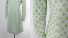 Vintage 60s Green & White Diamond MOD A-Line Dress M