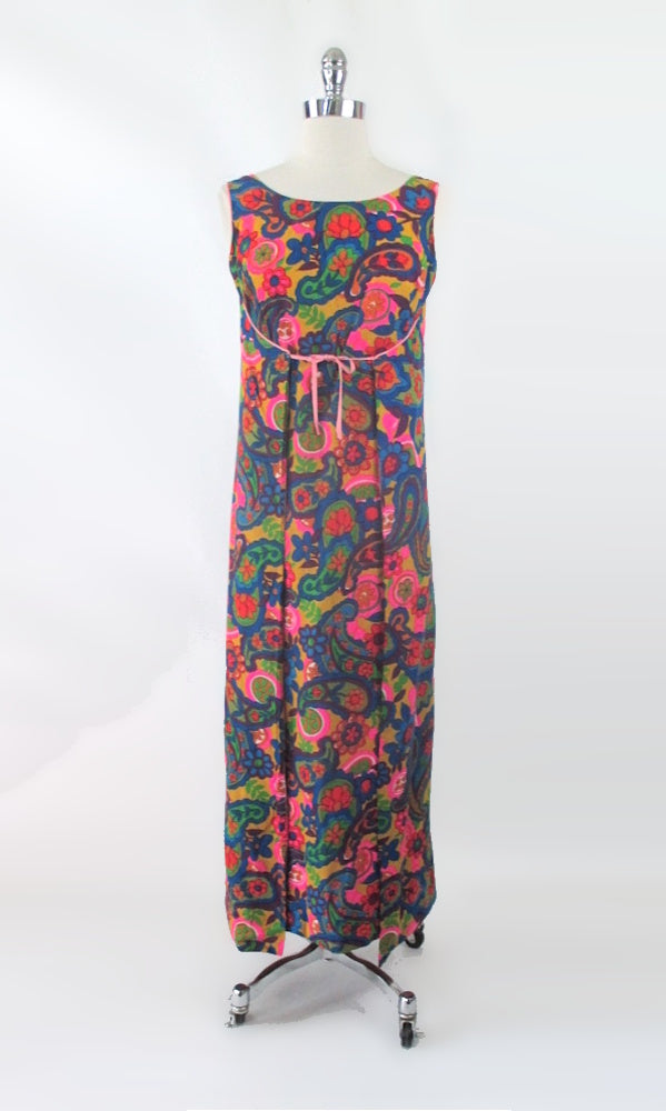 Vintage 60's Psychedelic Paisley Maxi Wrap Dress | One size