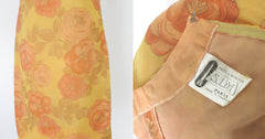 Vintage 60s French shift chiffon floral Dress & Jacket Set Paris roses silk  tags
