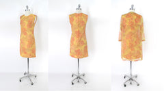 Vintage 60s French shift chiffon floral Dress & Jacket Set Paris roses silk  back