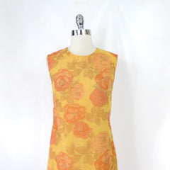 Vintage 60s French shift chiffon floral Dress & Jacket Set Paris roses silk  bodice