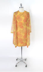Vintage 60s French shift chiffon floral Dress & Jacket Set Paris roses silk  gallery